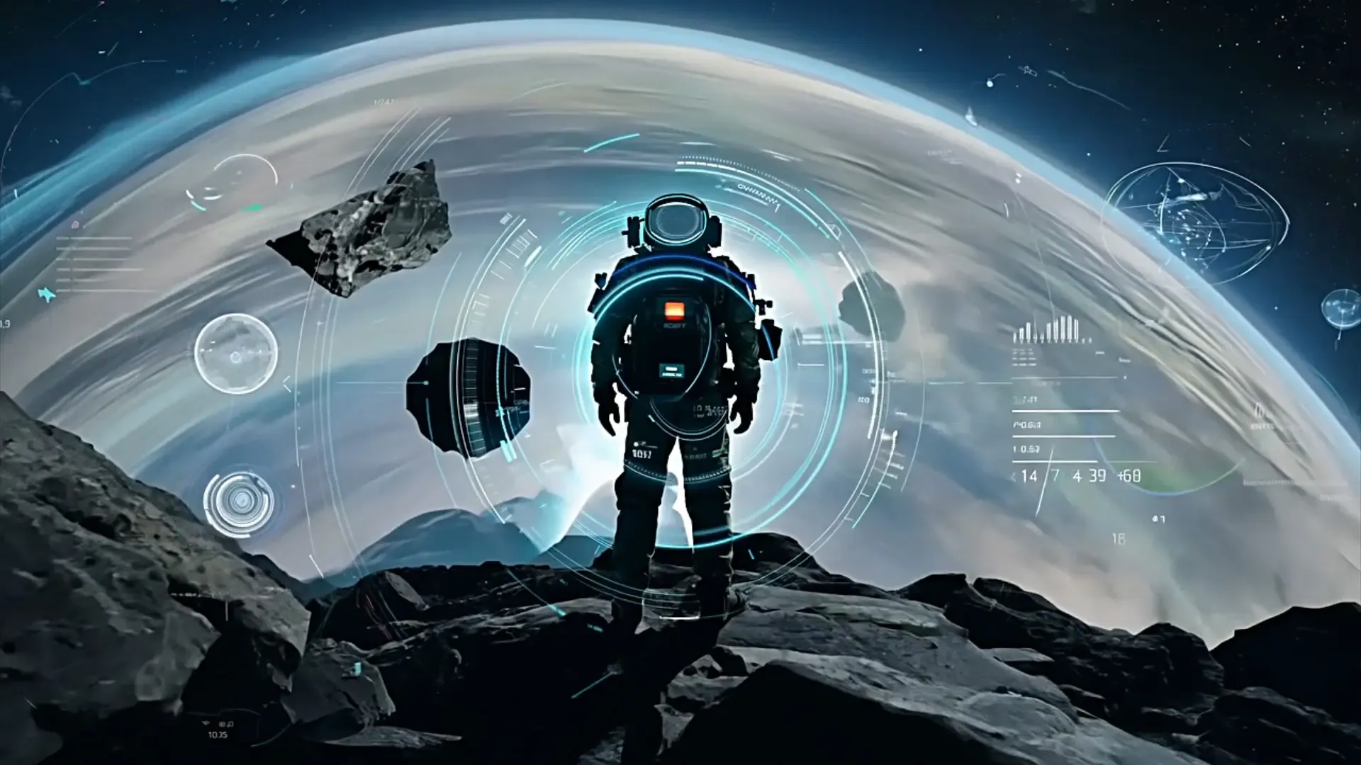 High-Tech Astronaut HUD Background for Futuristic Title Animation